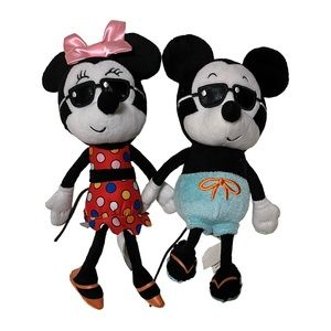 Disney Summer Mickey & Minnie Sunglasses & Bathing Suit 10" Plush Lot of 2